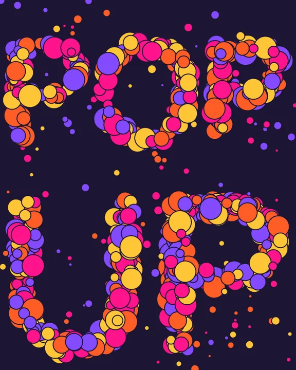 The words Pop Up spelled in coloured beads